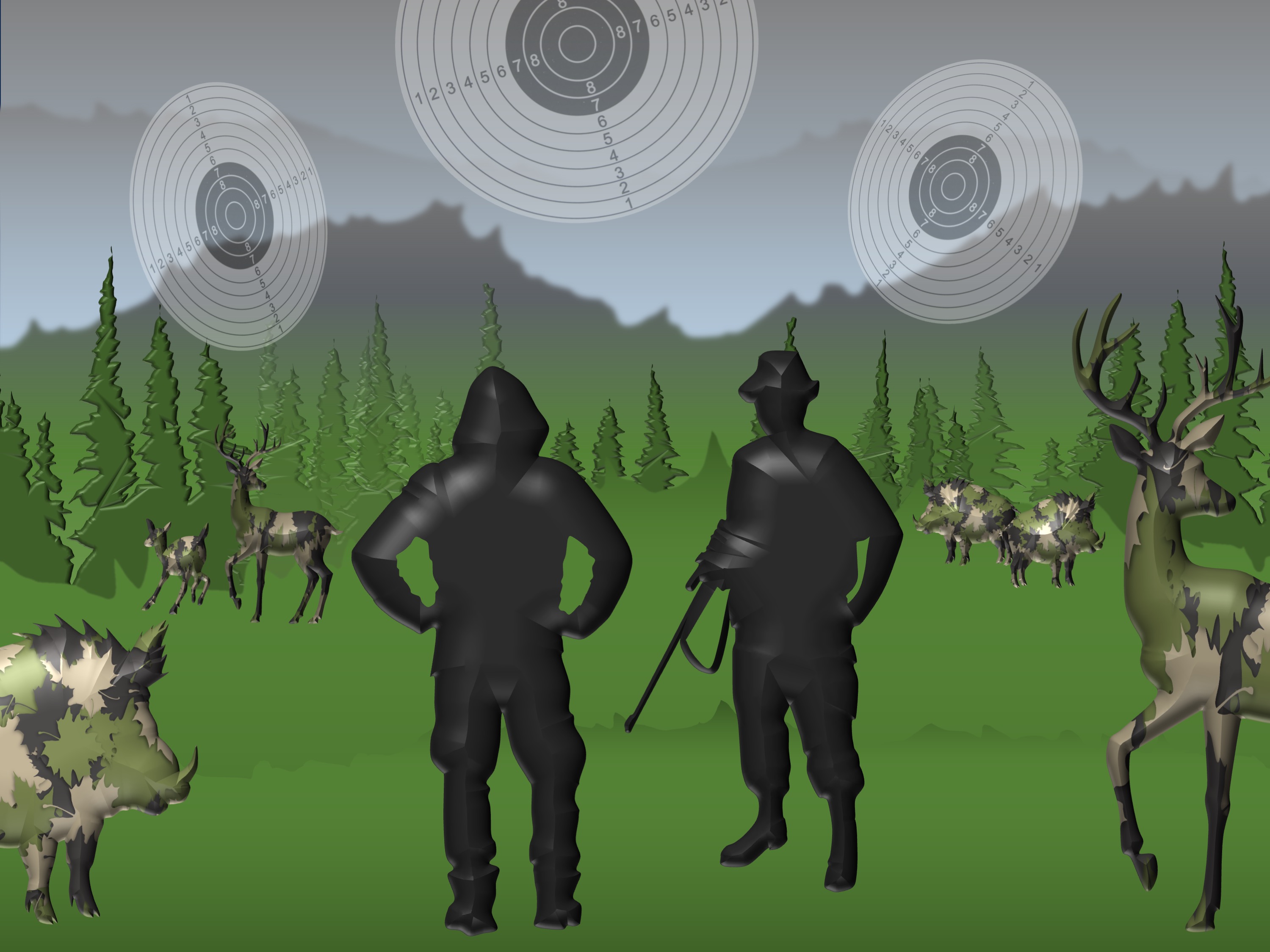 Hunting (Where is my moving target?); (combined painting technique; 2026-08-16)