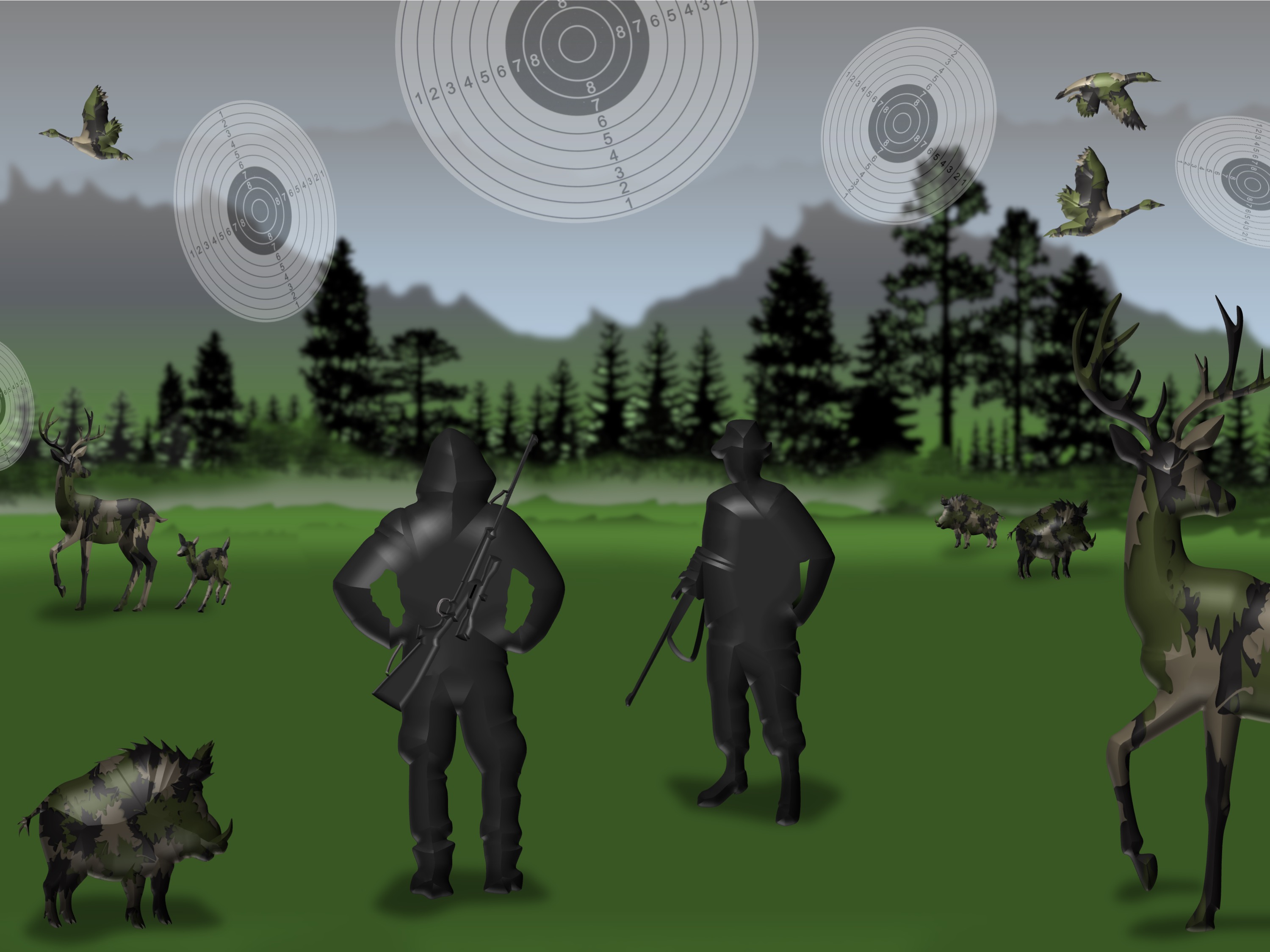 Camouflage (+) and Hunting (-) (Where is my moving target?); (combined painting technique; 2026-08-18)