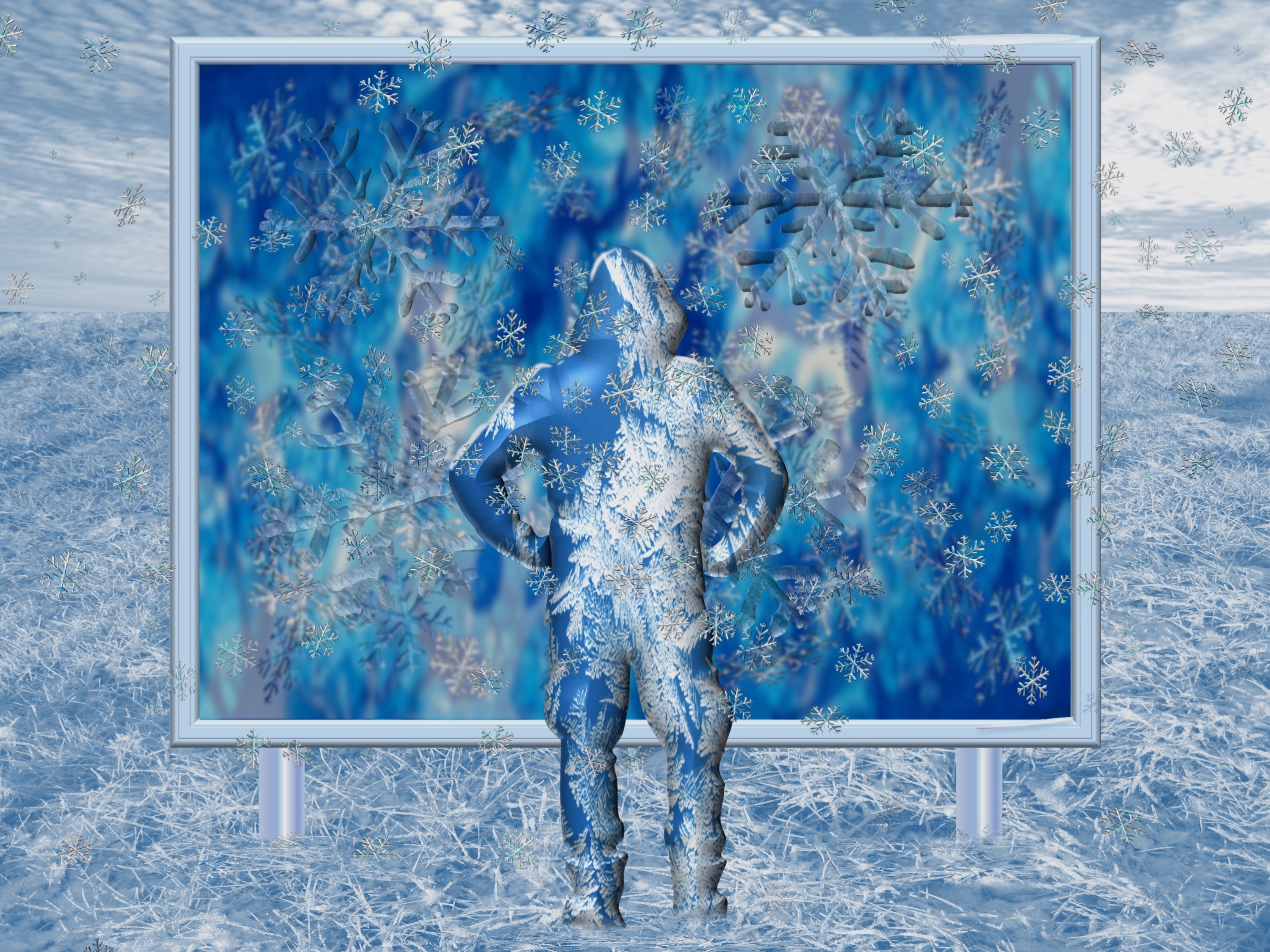 snowman; (a snowman in an outdoor exhibition; (combined painting technique; 2026-08-24)