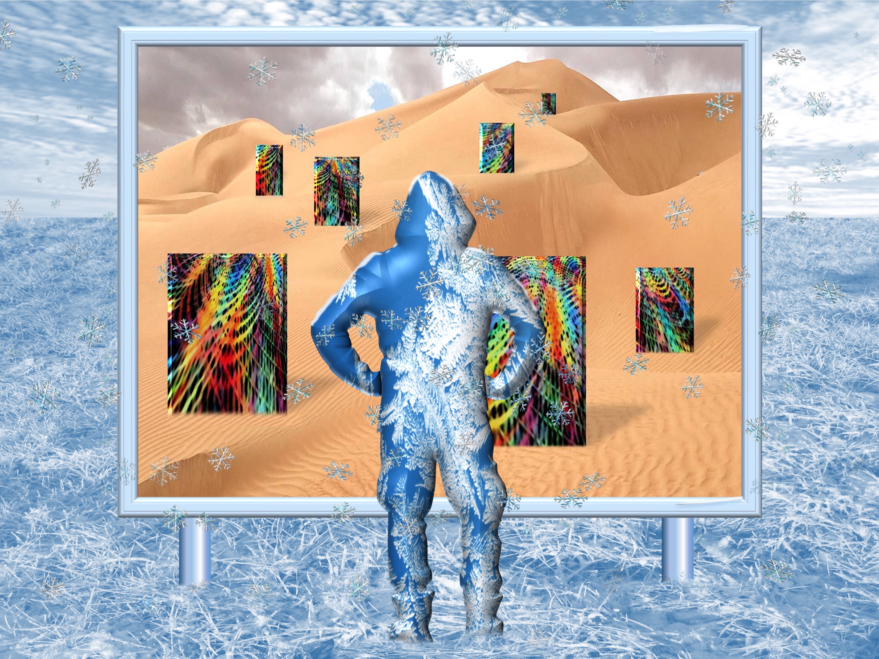 snowman painting II; (a snowman in an outdoor exhibition; (combined painting technique; 2026-08-25)