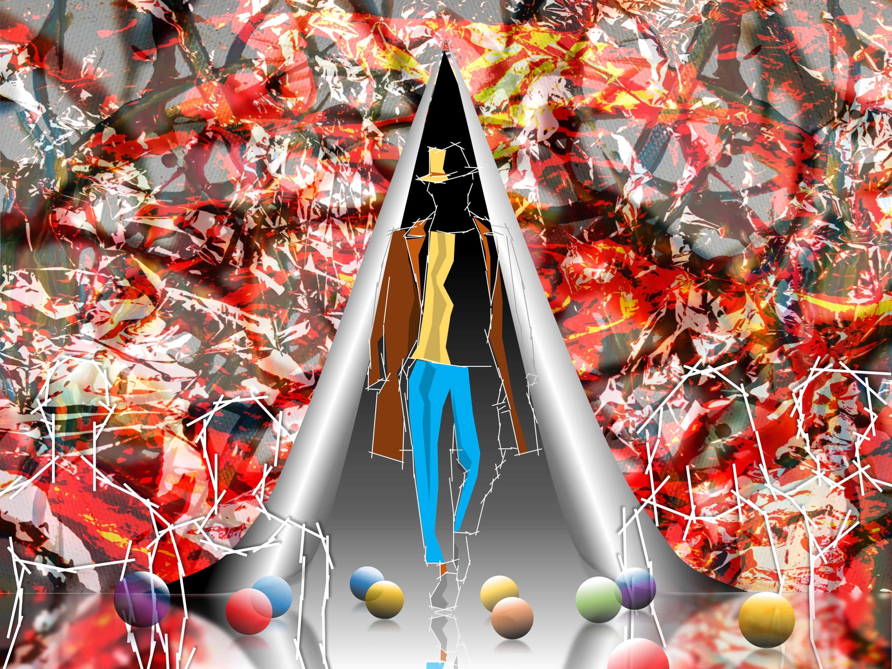 a Man on the Catwalk (combined painting technique; first draft, stage 2026-08-30)