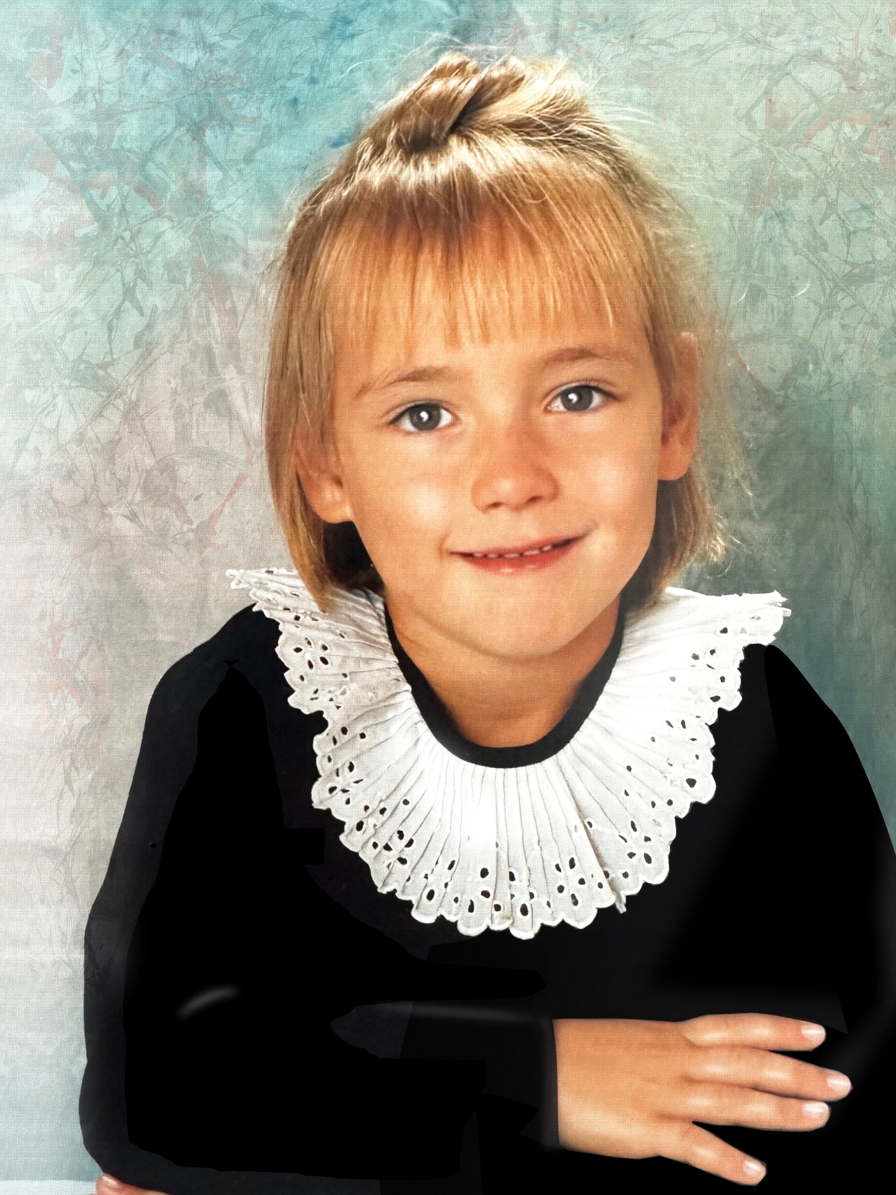 Julia in front of a painted wall; (combined painting technique; 1996; 2023-05-22)