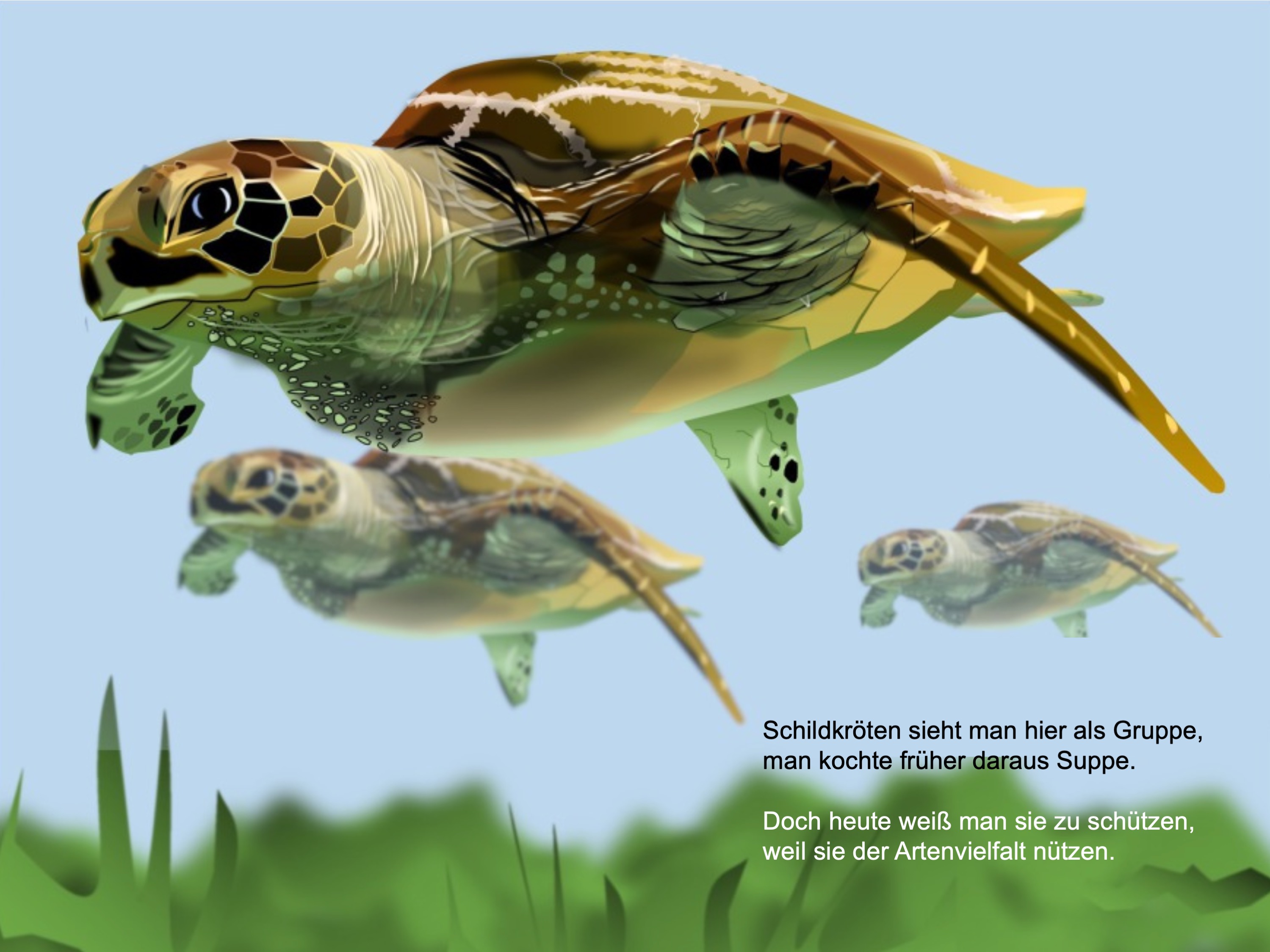 Turtles (water); (painted with PowerPoint; 2022-04)