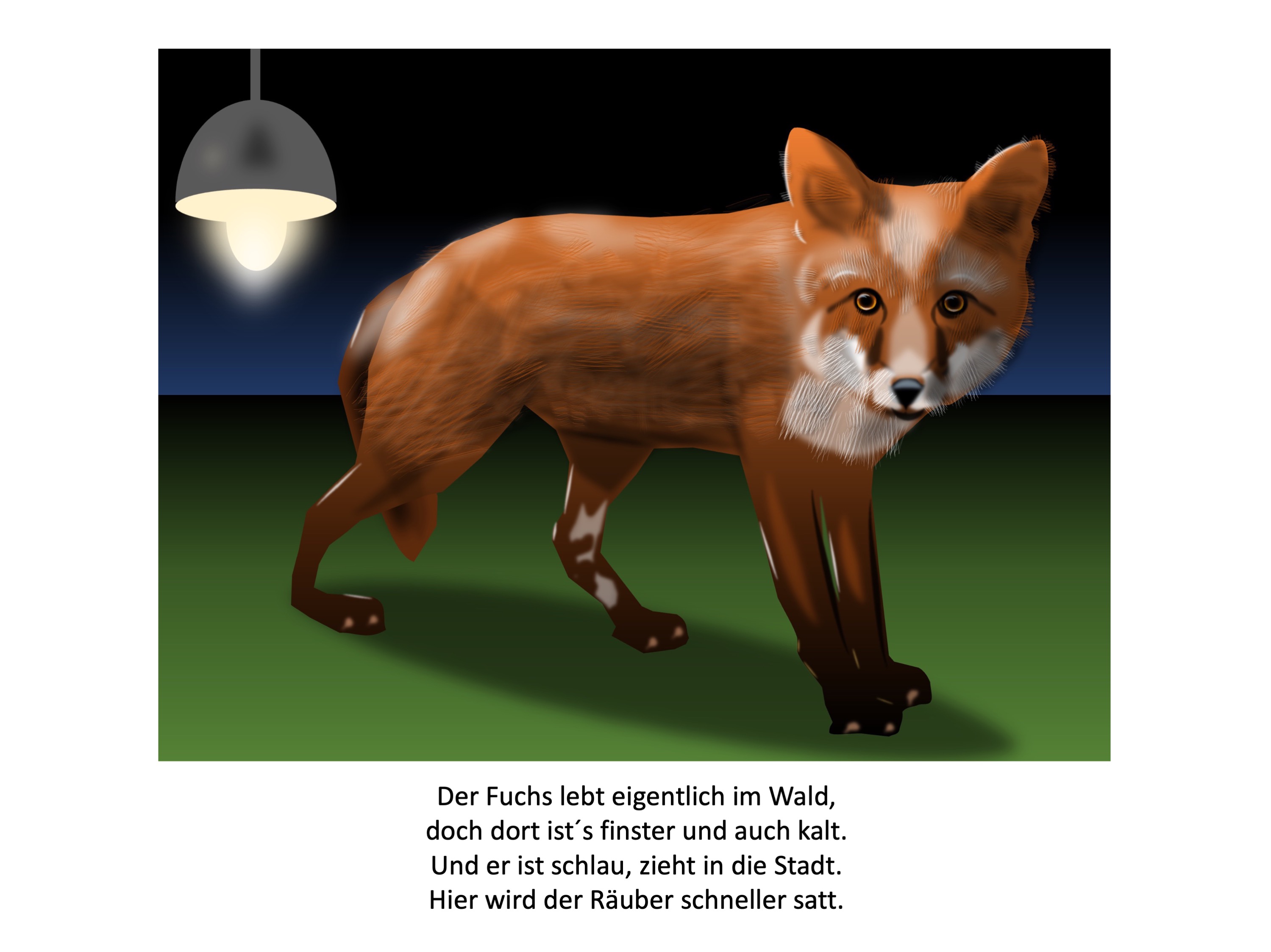Fox in city (painted with PowerPoint; 2022-04-25)
