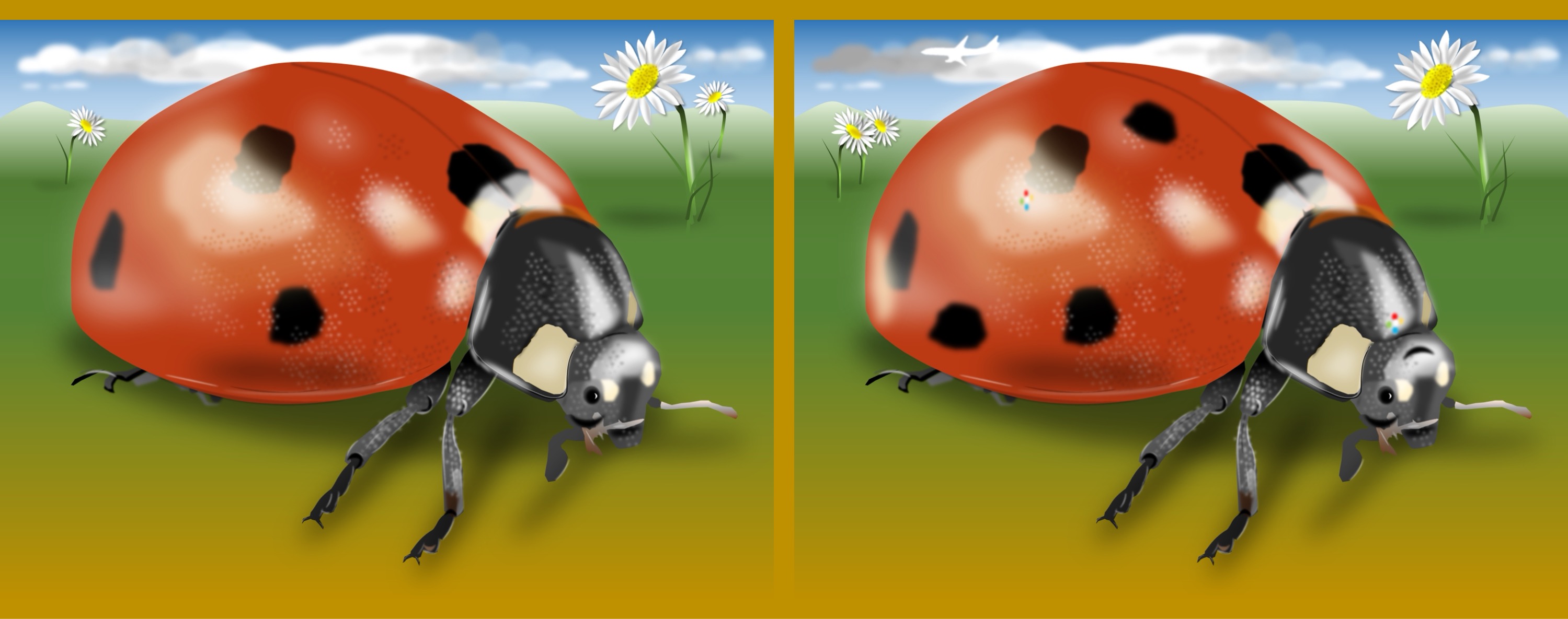 Marienkäfer/ladybug - Finde 10 Änderungen im rechten Bild. / Find 10 changes in the right picture.