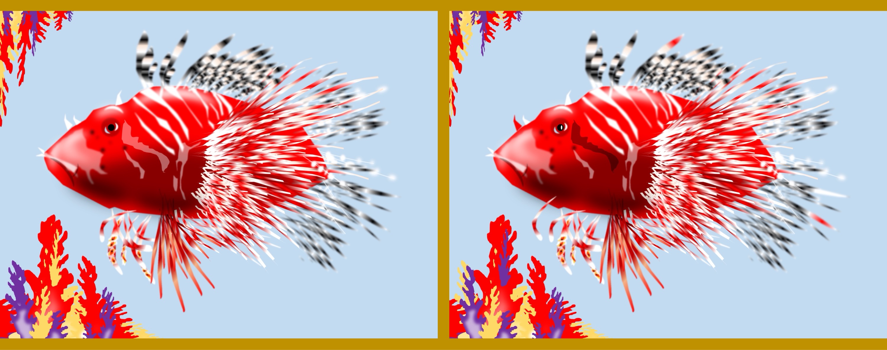 Feuerfisch/lionfish - Finde 10 Änderungen im rechten Bild. (anspruchsvoll) / Find 10 changes in the right picture. (challenging)