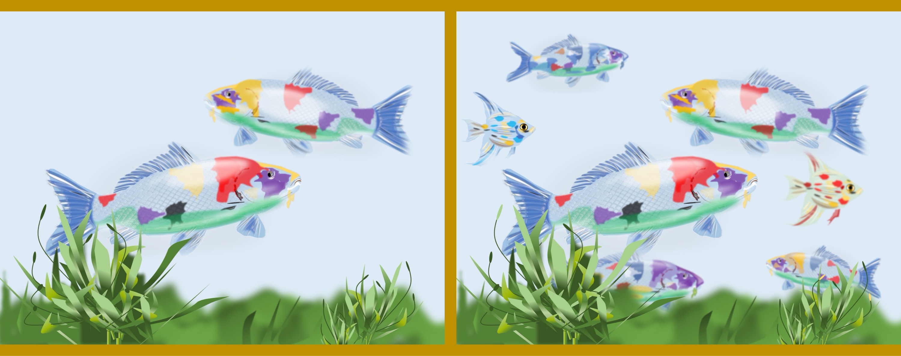 Koikarpfen/coi carp - Finde 10 Änderungen im rechten Bild. (teilweise anspruchsvoll) / Find 10 changes in the right picture. (partly challenging)