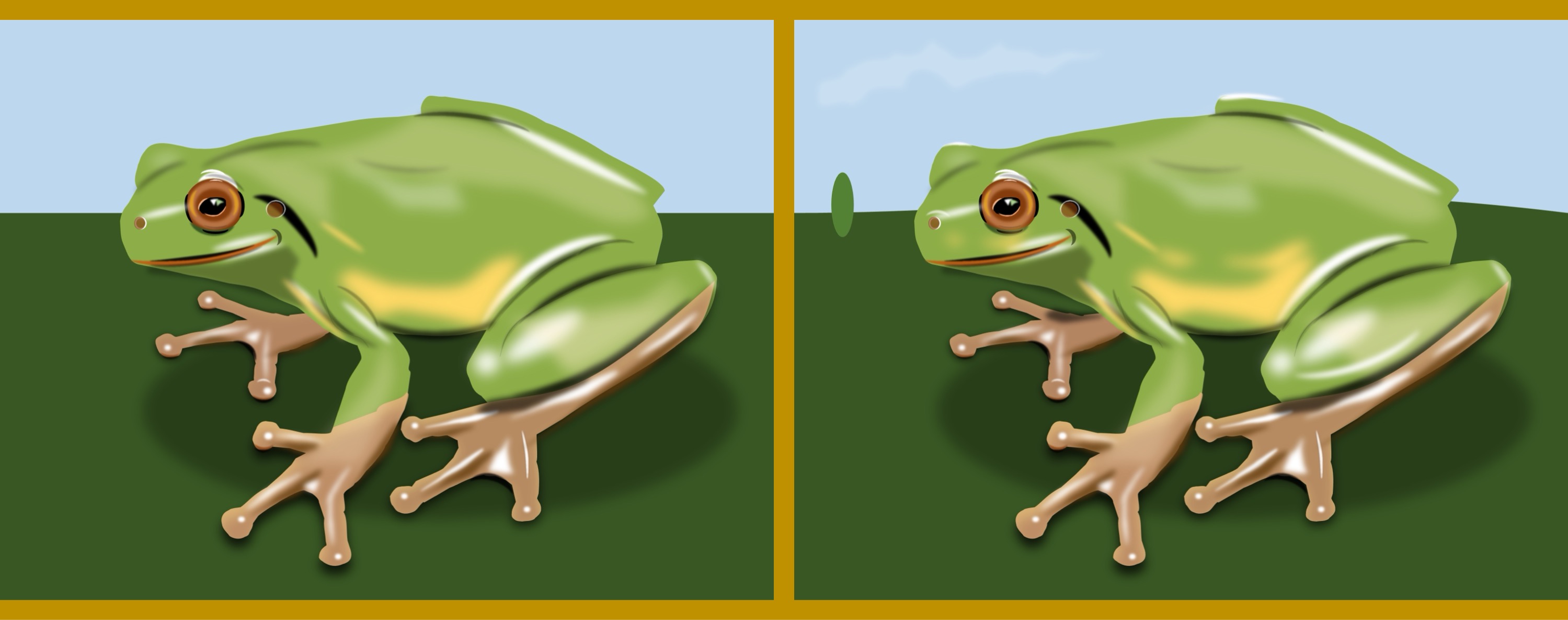 Frosch/frog - Finde 10 Änderungen im rechten Bild. (anspruchsvoll) / Find 10 changes in the right picture. (challenging)