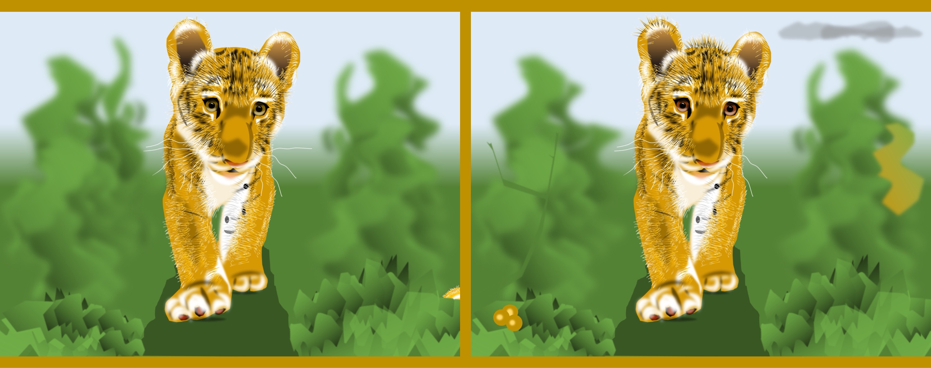 Tiger/tiger - Finde 10 Änderungen im rechten Bild. / Find 10 changes in the right picture.