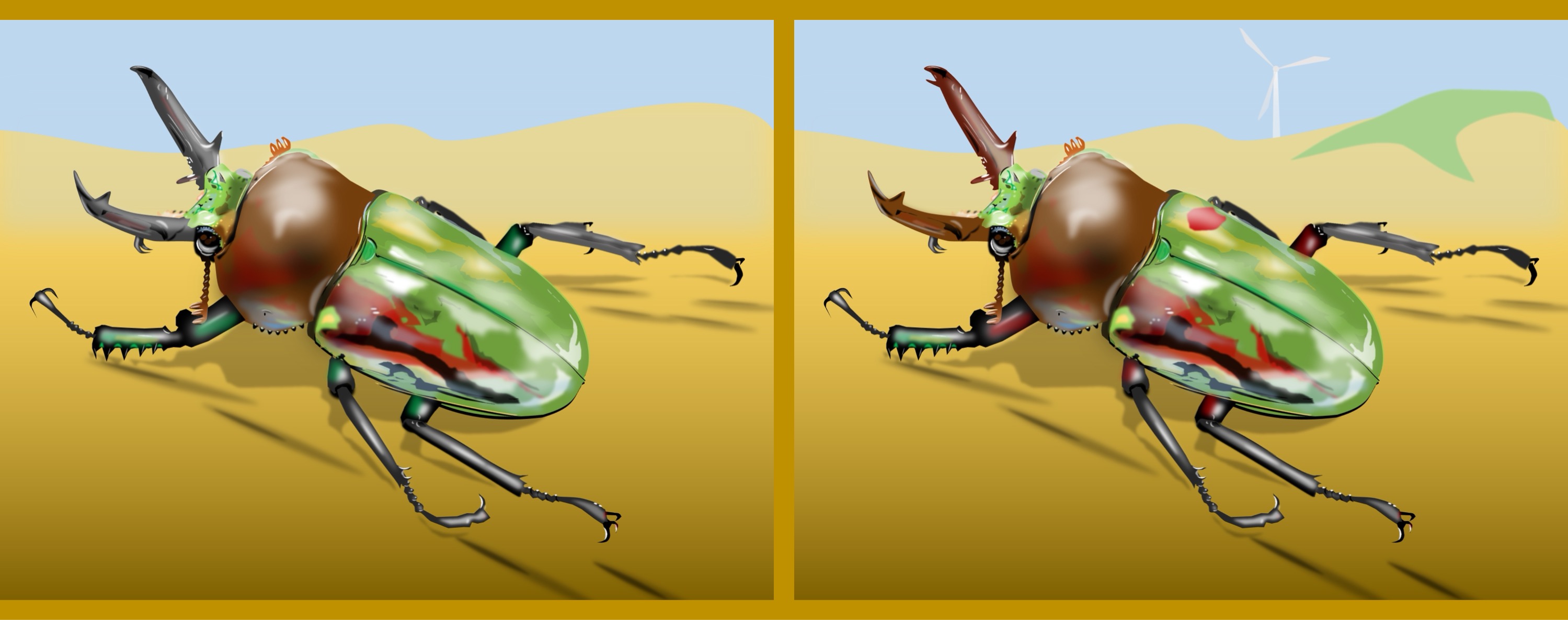 Käfer grün/green beetle - Finde 10 Änderungen im rechten Bild. / Find 10 changes in the right picture.