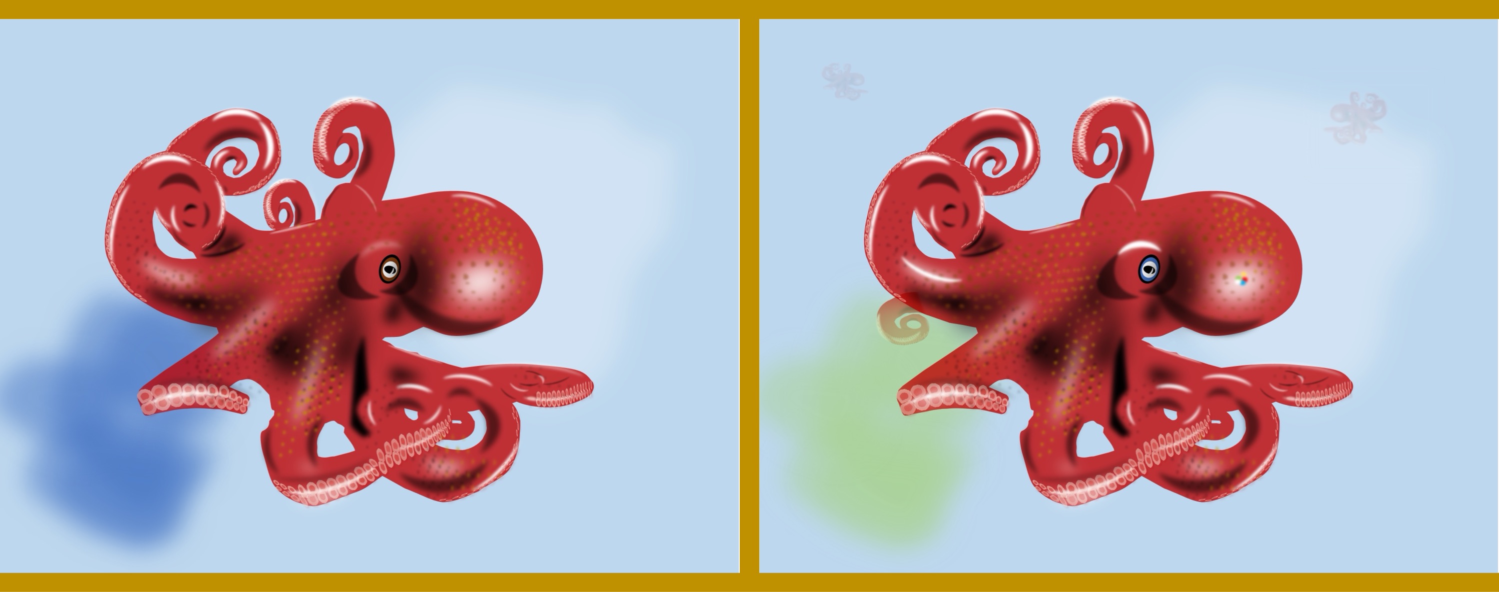 Oktopus/octopus - Finde 10 Änderungen im rechten Bild. / Find 10 changes in the right picture.