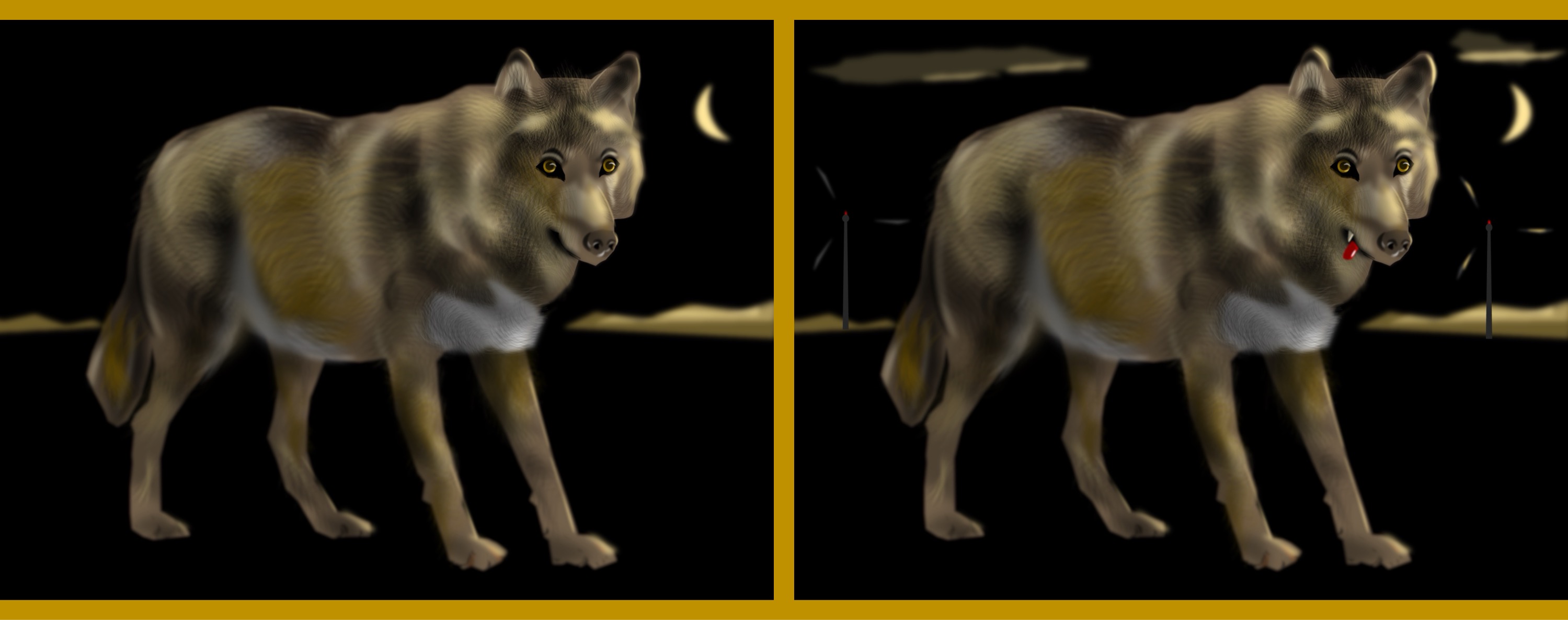 Wolf/wolf - Finde 10 Änderungen im rechten Bild. (anspruchsvoll) / Find 10 changes in the right picture. (challenging)