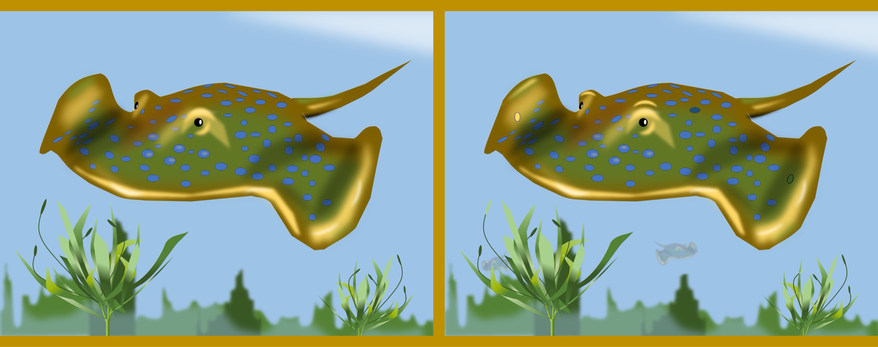 Stachelrochen/stingray - Finde 10 Änderungen im rechten Bild. (anspruchsvoll) / Find 10 changes in the right picture. (challenging)