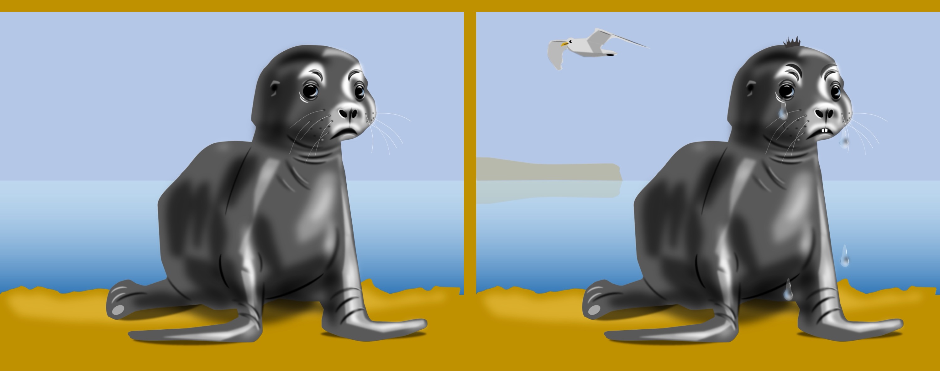 Seehund/seal - Finde 10 Änderungen im rechten Bild. (teilweise anspruchsvoll) / Find 10 changes in the right picture. (partly challenging)