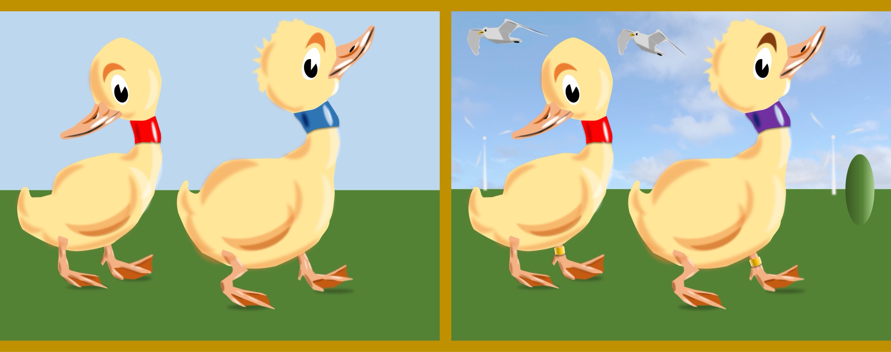 Enten/ducks - Finde 10 Änderungen im rechten Bild. / Find 10 changes in the right picture.