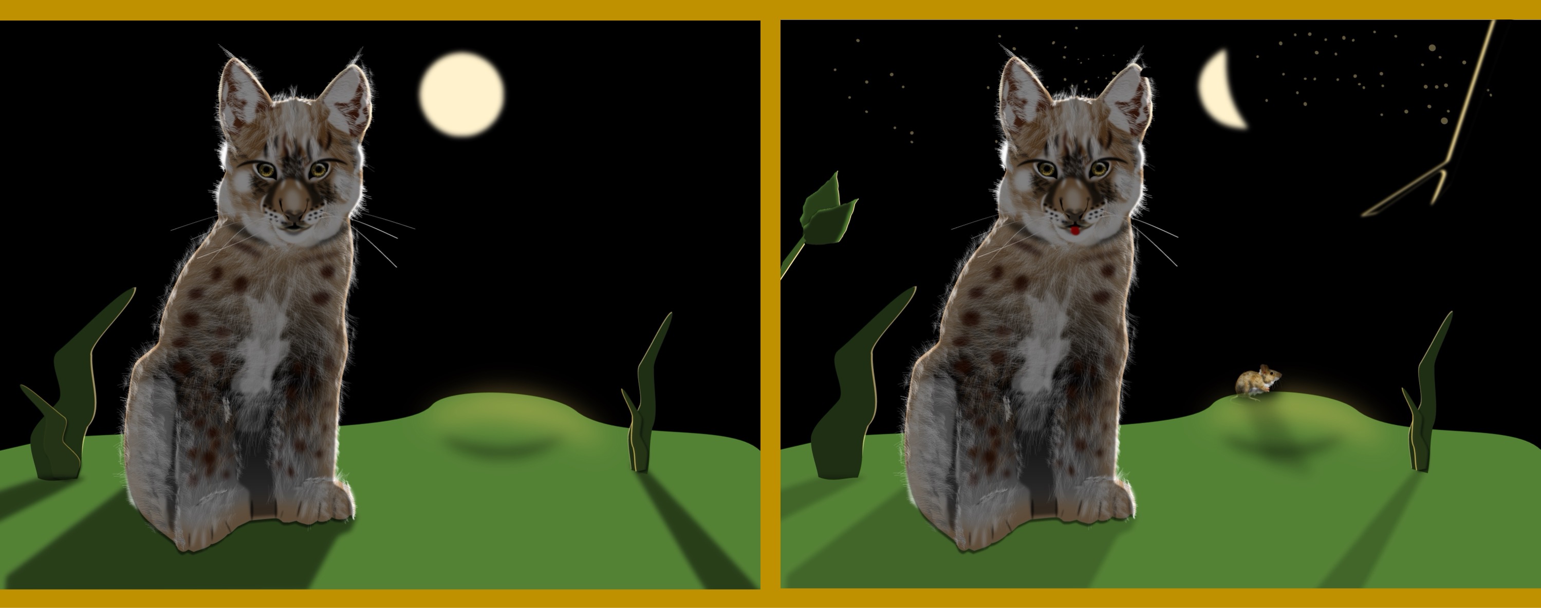 Katze (Luchs) / cat (lynx) - Finde 10 Änderungen im rechten Bild. / Find 10 changes in the right picture.