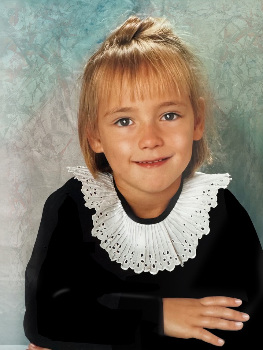 Julia in front of a painted wall (combined painting technique; 1996/2023-05-22)