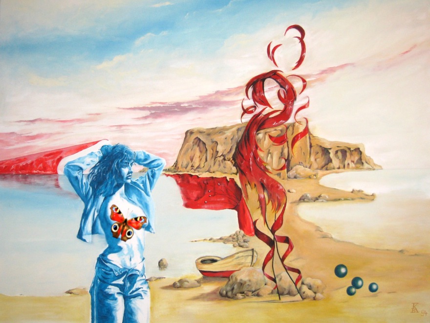 blue balls (oil, 1994); (a butterfly has been added in 2024-03)