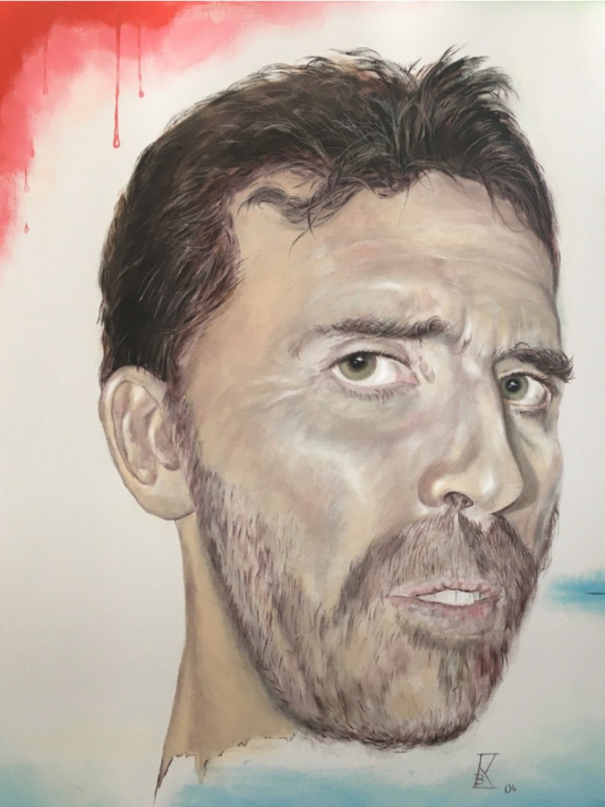 self-portrait Bernd; version II; (part of a larger painting), (oil, 2004)