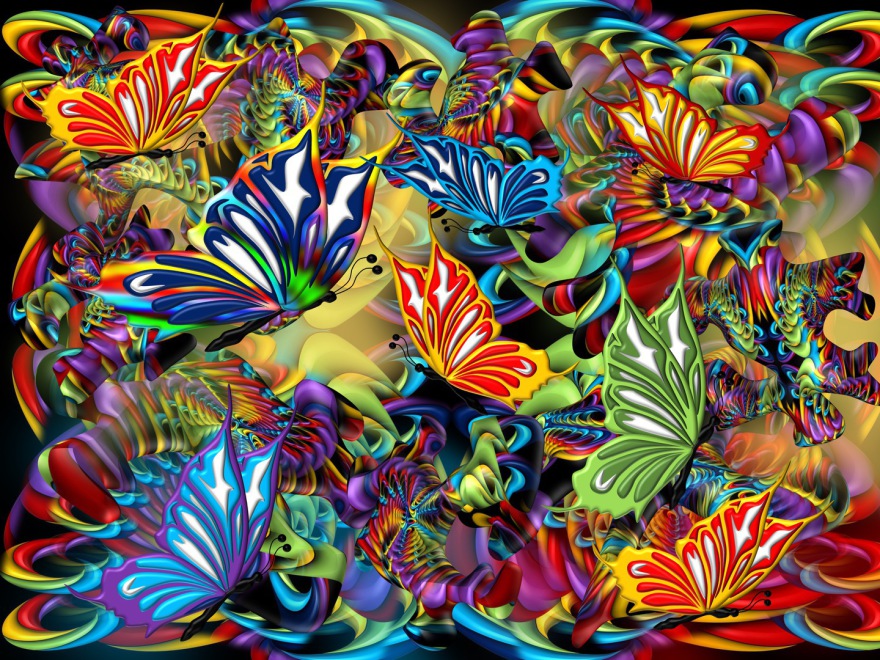 maybe a lot of artificial butterflies, or?; (combined painting technique; 2025-12-16)