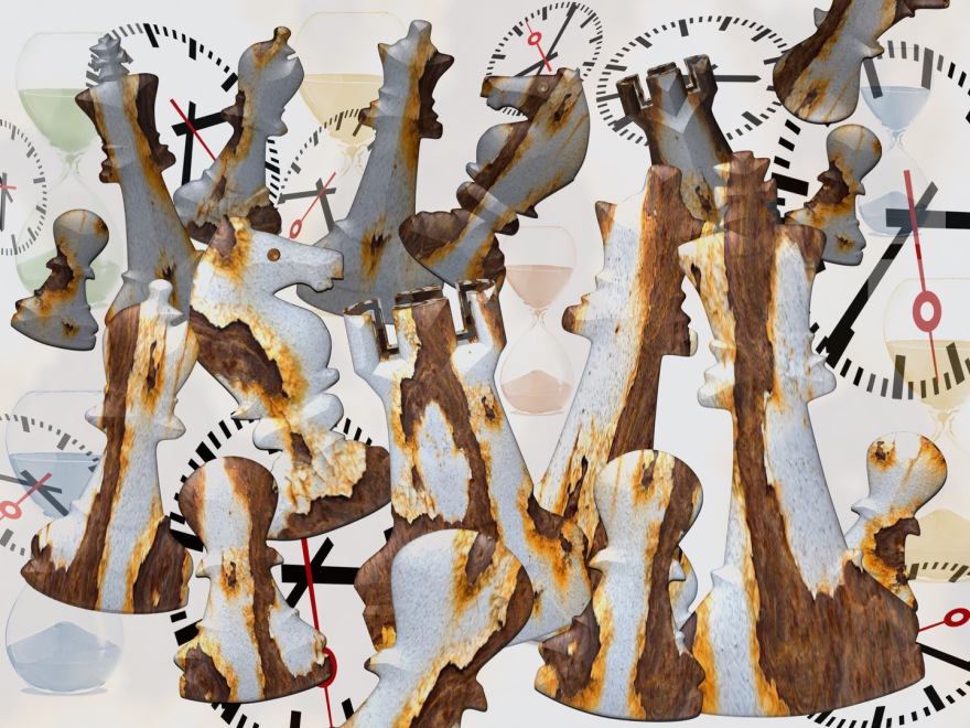 chess (A game that sometimes never ends; one possible solution might be: "draw" or "stalemate"); (combined painting technique; 2026-07-01)