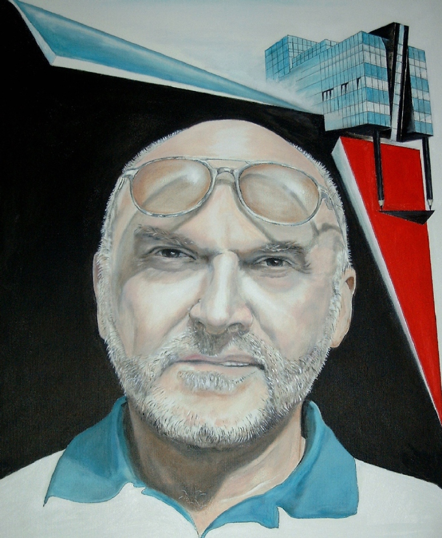someone in front of a building (oil, 2009)