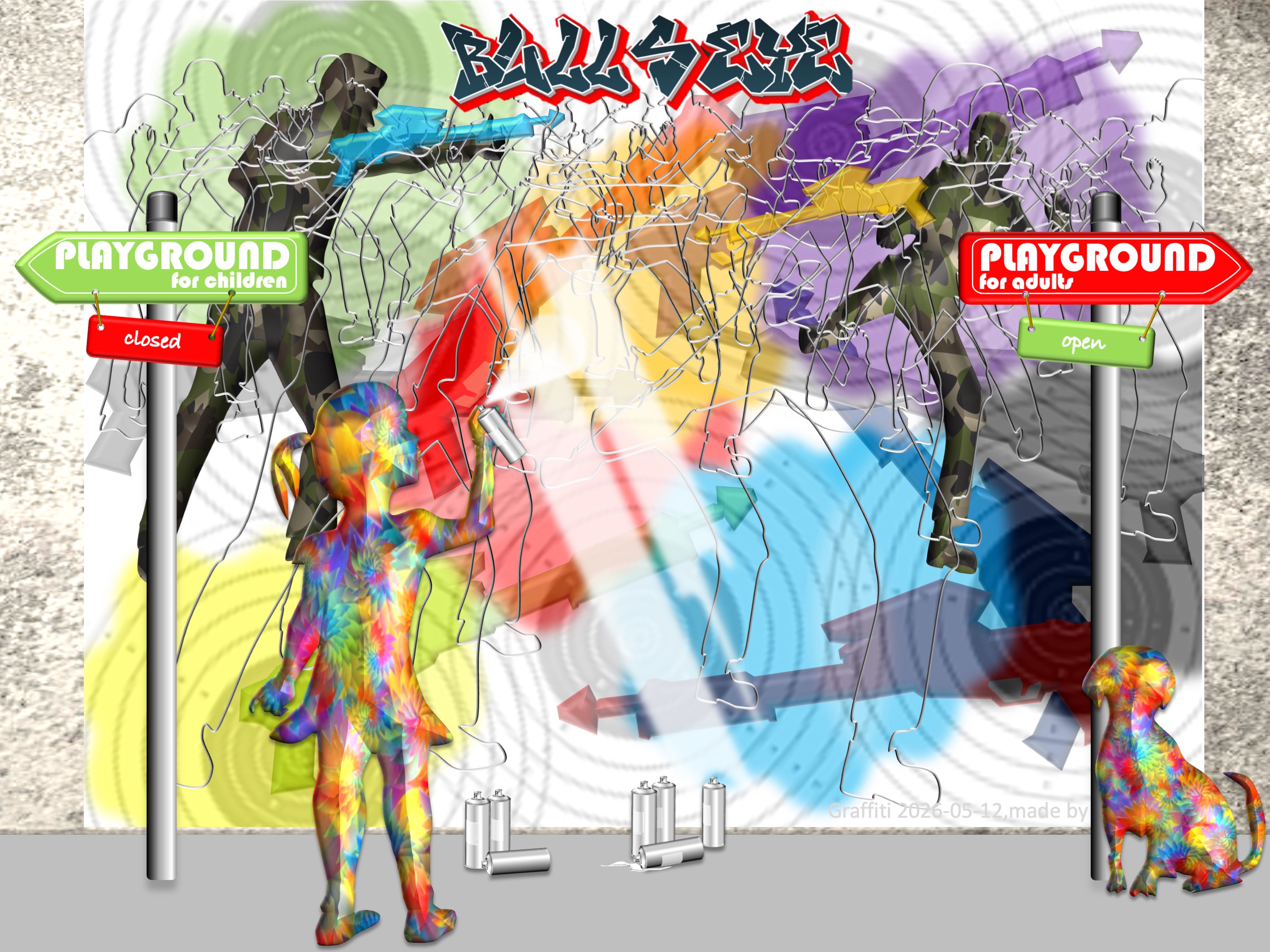 paintball shooting (in favor of it and strongly against it); (combined painting technique; 2026-05-12)